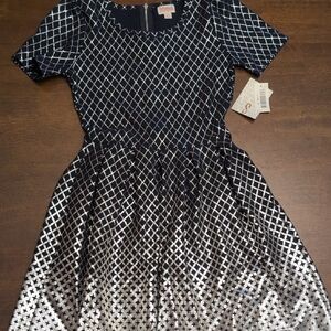 LuLaRoe Amelia Black Dress with Silver Metallic Lattice